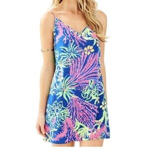 Lilly Pulitzer Women's Silk Lela Cami Shift Dress Indigo All A Glow Sz M